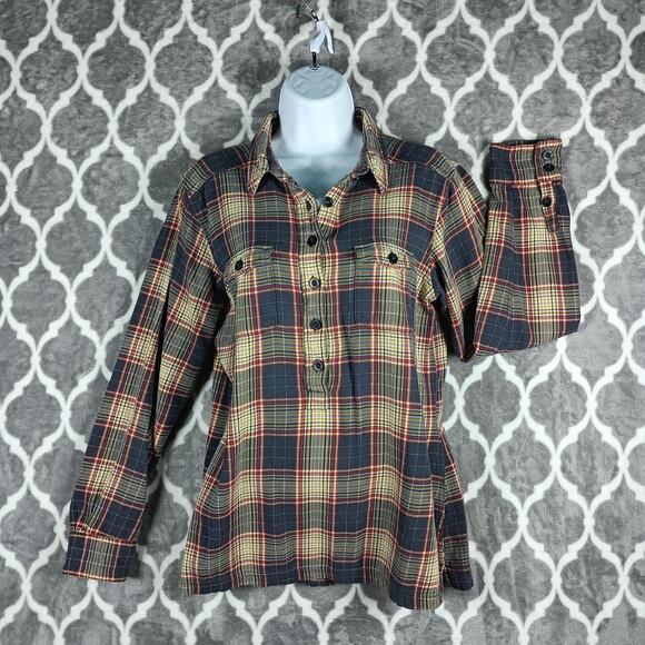 Patagonia Tops - Patagonia Shirt Womens 6 Navy Red Plaid Fjord Flannel Henley Organic Cotton